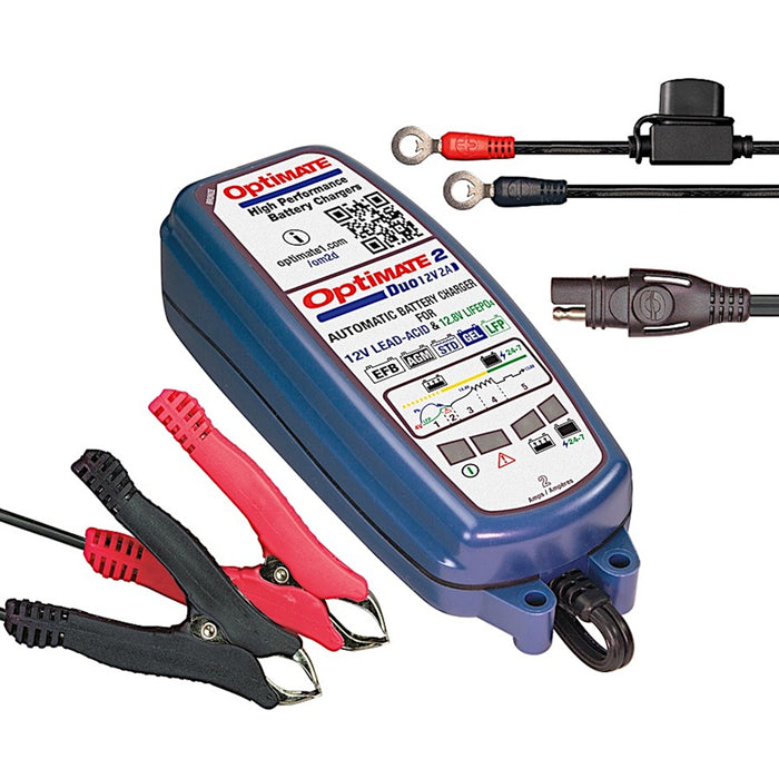 TecMate Optimate 2 DUO - Lithium and Lead Acid Smart Charger 2amp