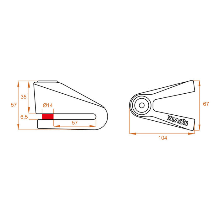 Kovix KVZ2 Disc Lock Orange 14mm Pin with Reminder Cable