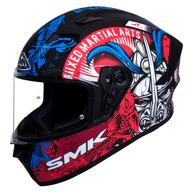 SMK Stellar MA253 Samurai Helmet - Matte Black/ Blue/Red - XS