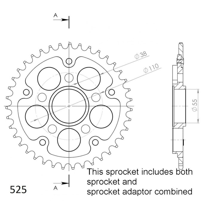 Supersprox Sprocket - 43T Stealth Ducati 1000 DS MULTI STRADA 2003-2006 Rear (736) 525Pitch