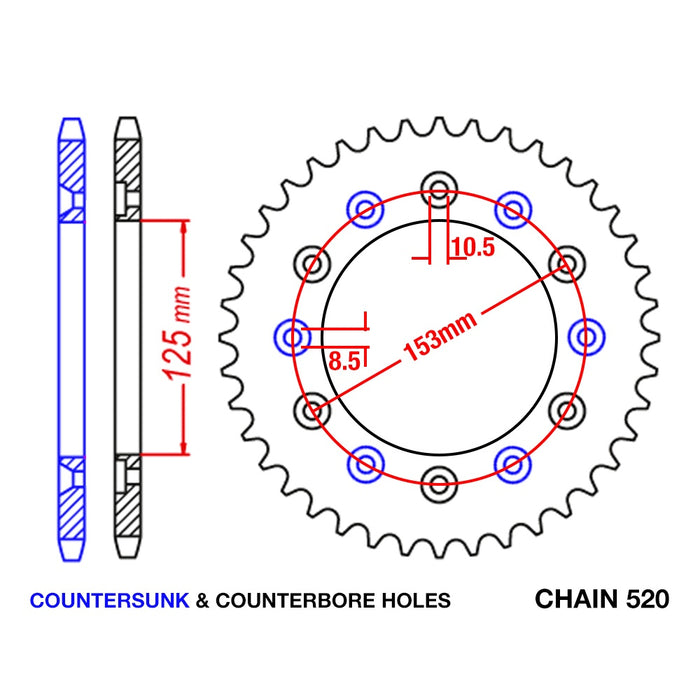 Supersprox Sprocket - 44T Stealth Honda CR125R 1983-2007 Rear (210) Black