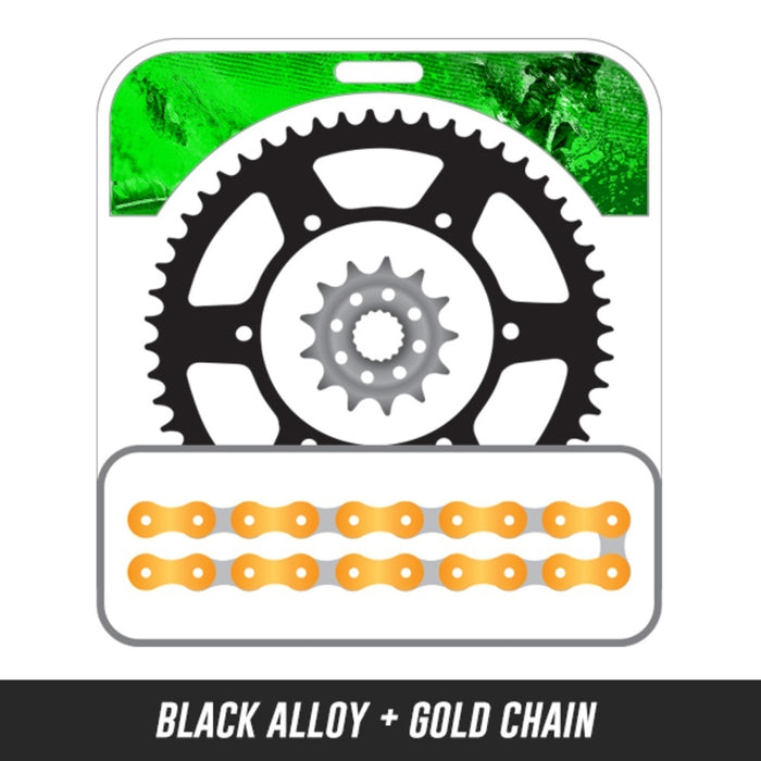 KX85 01-16,Front: 517-13,Rear: 207-51 ALLOY BLACK ,Chain: 420 SH GOLD