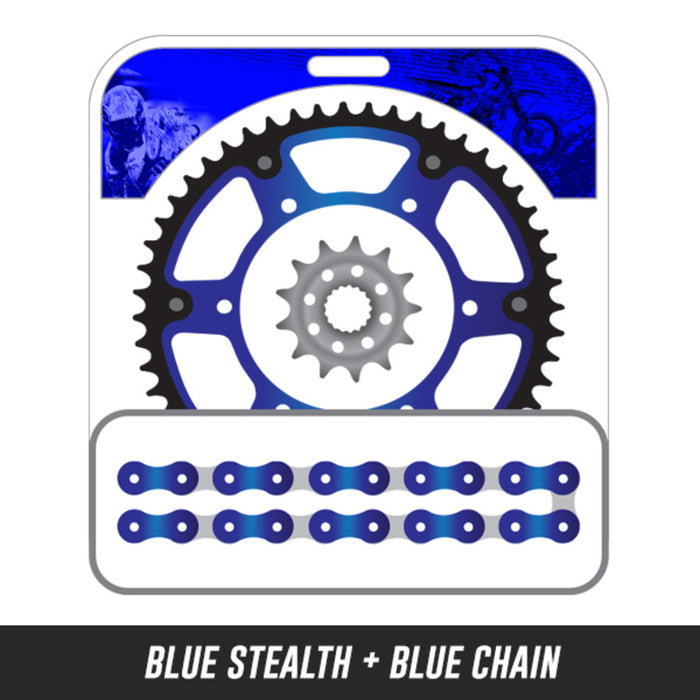SuperSprox and EK Chain -  Yamaha YZ125/YZ250F 05-16,Front: 5LN-13,Rear: 428-50 STEALTH BLUE,Chain: 520 SRX2 BLUE