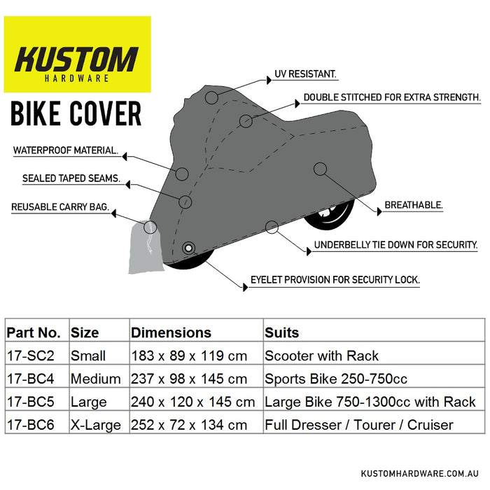Kustom Hardware Bike Cover  - Sport Bike LGE 750-1300cc/Rack