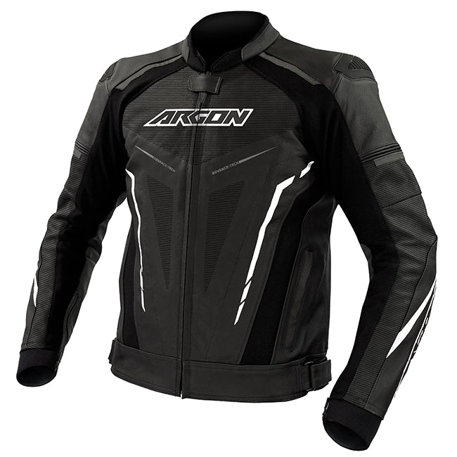 Argon Descent Perforated Motorcycle Leather Jacket -  Black/White/48 (S-M)