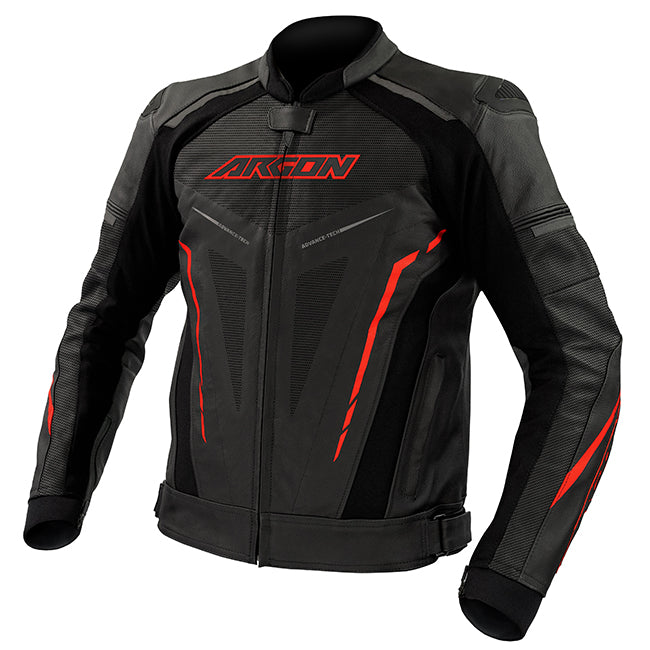 Argon Descent Perforated Motorcycle Leather Jacket -  Black/Red/52 (L)