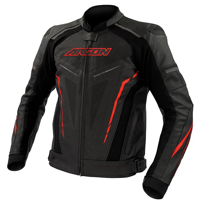 Argon Descent Perforated Motorcycle Leather Jacket -  Black/Red/62 (3X-4X)