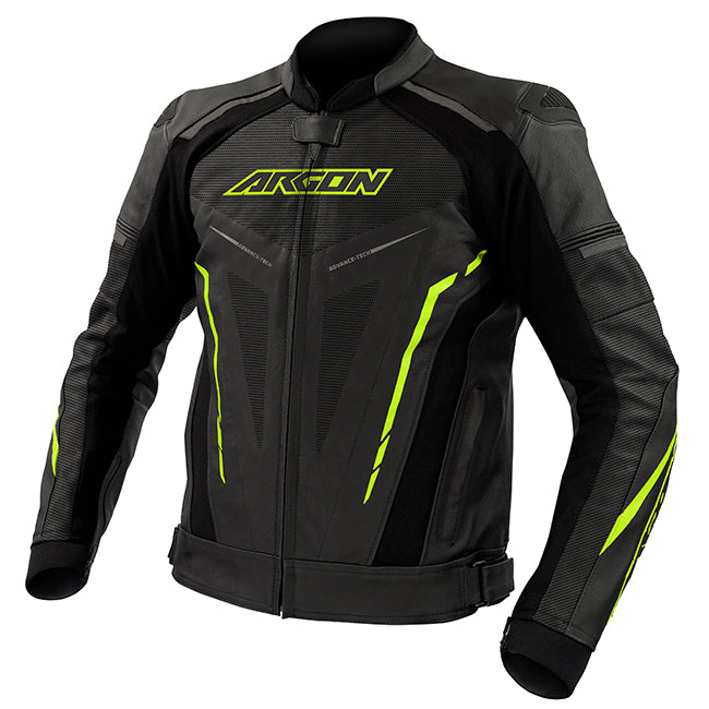 Argon Descent Perforated Motorcycle Leather Jacket -  Black Hi-Vis/48 (S-M)