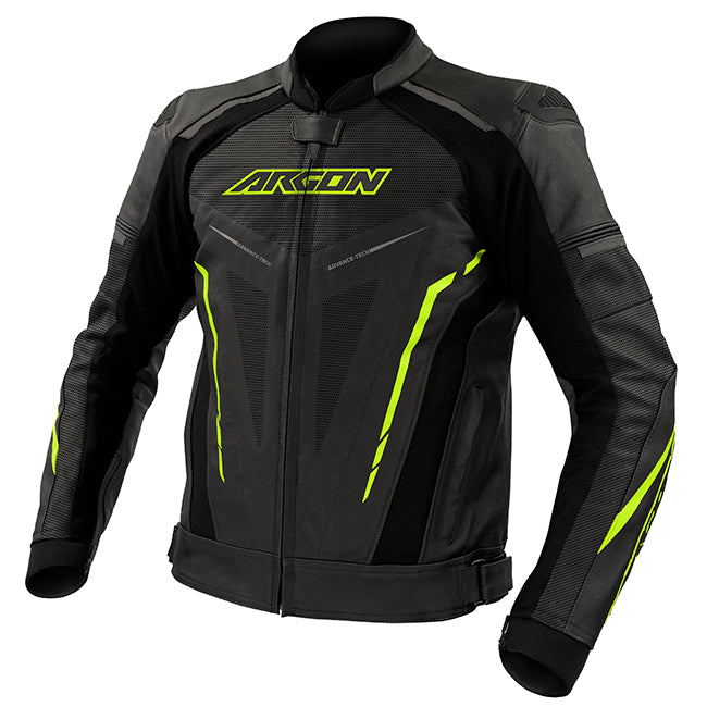 Argon Descent Perforated Motorcycle Leather Jacket -  Black Hi-Vis/50 (M-L)