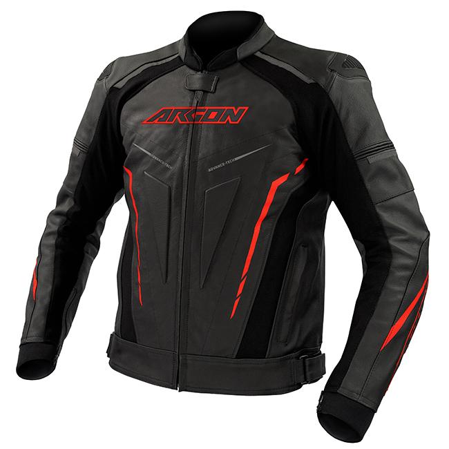 Argon Descent Non-Perforated Motorcycle Leather Jacket - Black/Red/60 (2X-3X)