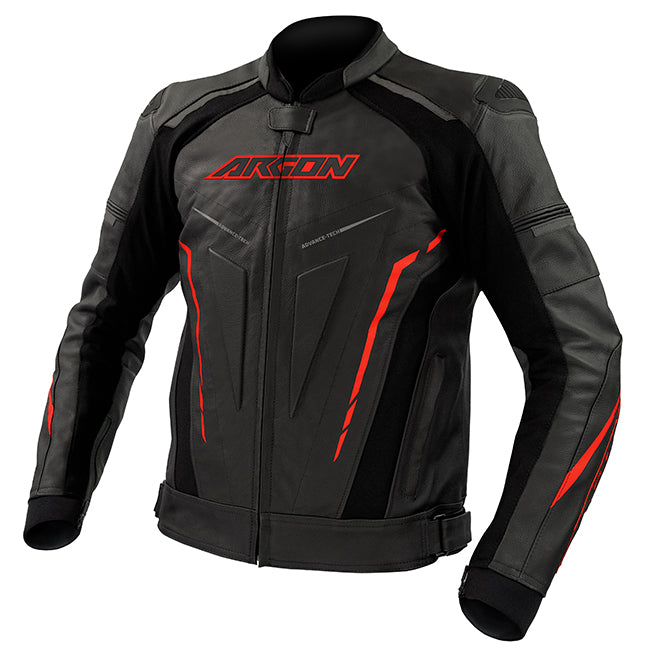 Argon Descent Non-Perforated Motorcycle Leather Jacket - Black/Red/50 (M-L)