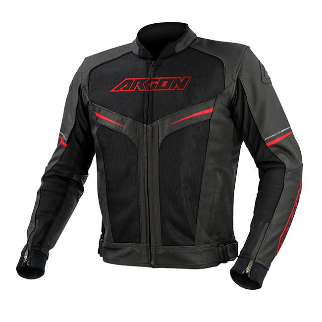 Argon Fusion Motorcycle Leather Jacket - Black/Red/60 (2X-3X)