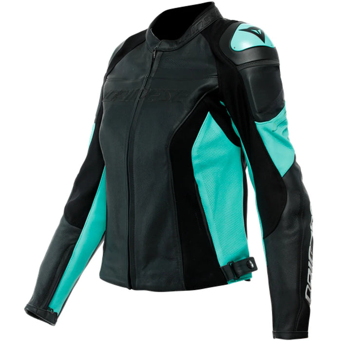 Dainese Racing 4 Perforated Leather Lady Jacket - Black/Aqua-Green/42