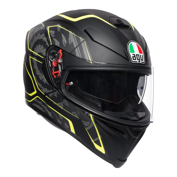 AGV K5 S Tornado Motorcycle Full Face Helmet - Matte Black/Yellow Fluro S