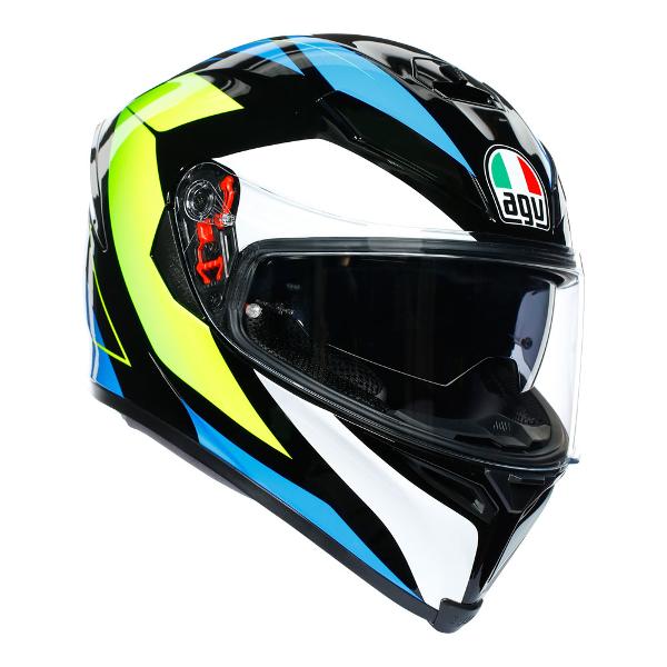 AGV K5 S Core Motorcycle Full Face Helmet - Black/Cyan/Yellow Fluro MS