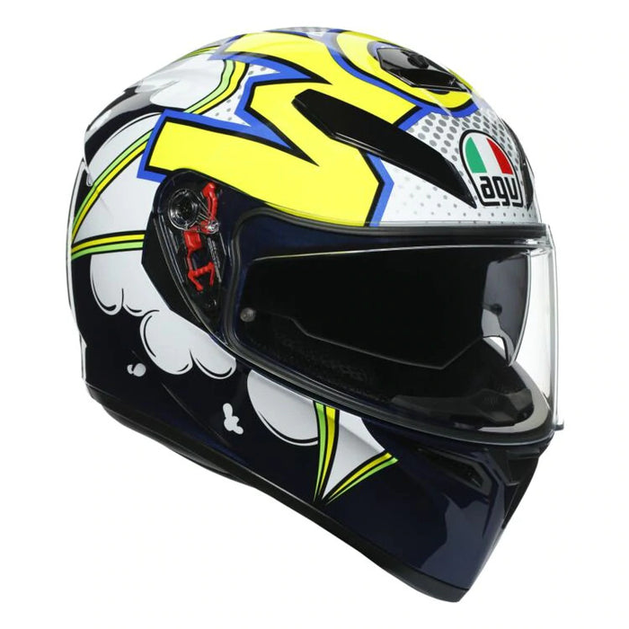 AGV K3 SV Bubble Motorcycle Full Face Helmet - Blue/White/Fluro YW MS