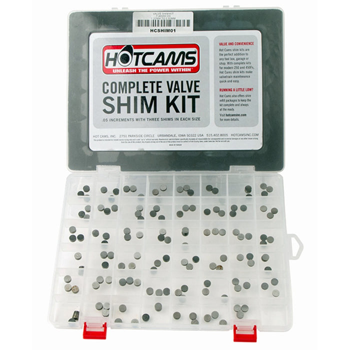 Hot Cams Valve Shim Kit - 7.48mm Complete shim kit 1.20-3.50mm in .05mm increments with 3 shims in each size