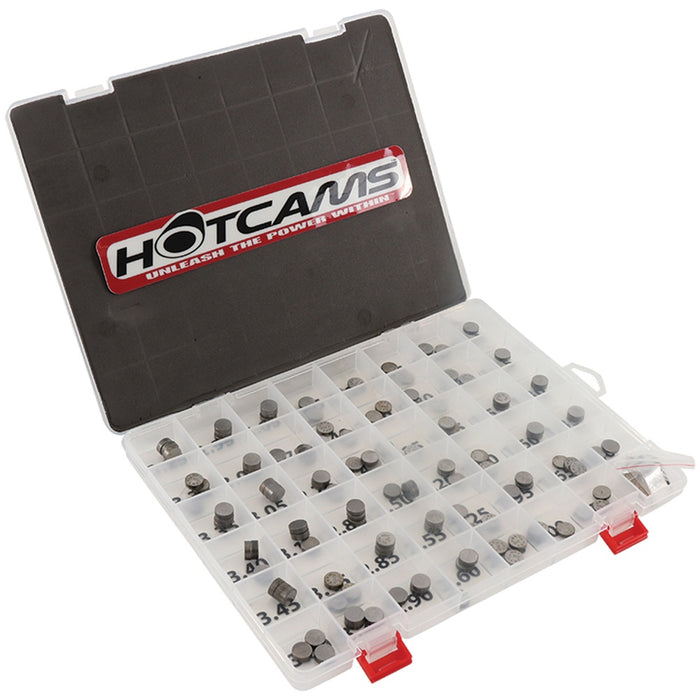 Hot Cams Valve Shim Kit - 9.48mm Complete shim kit 1.20-3.50mm in .05mm increments with 3 shims in each size