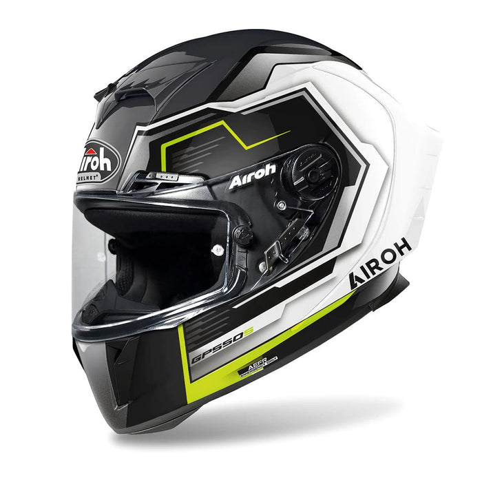 Airoh Gp550 S Rush Motorcycle Helmet - White/Yellow Gloss/ XL