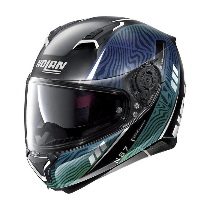 Nolan N-87 N-Com 107 Sioux Full-Face Flat Helmet Black/Blue/Teal XSM