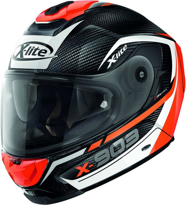 X-Lite X-903 Ultra Carbon N-Com 13 Cavalcade Helmet - White/Orange/Carbon Medium